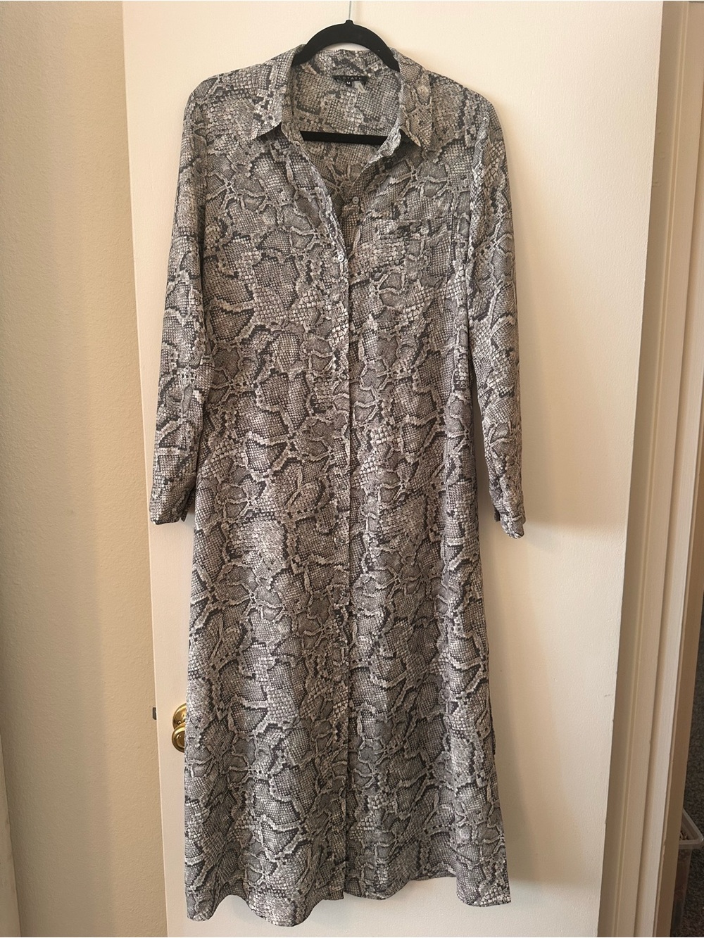 Snake Print Long Shirt Dress in Gray